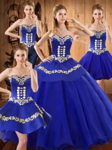 Blue Sweetheart Neckline Embroidery Sweet 16 Dresses Sleeveless Lace Up