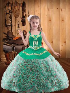 Floor Length Lace Up Little Girls Pageant Gowns Multi-color for Sweet 16 and Quinceanera with Embroidery and Ruffles