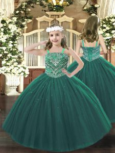Beauteous Dark Green Pageant Dress Party and Quinceanera with Beading Straps Sleeveless Lace Up