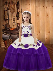 Ball Gowns Little Girls Pageant Dress Eggplant Purple Straps Organza Sleeveless Floor Length Lace Up