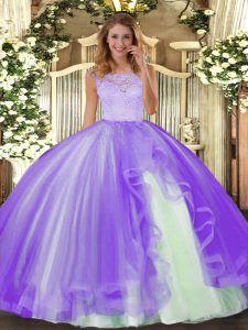 Scoop Sleeveless Tulle Sweet 16 Dresses Lace and Ruffles Clasp Handle