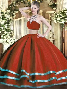 Flirting Wine Red Backless 15 Quinceanera Dress Beading Sleeveless Floor Length