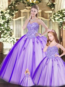 Glamorous Tulle Sweetheart Sleeveless Lace Up Beading Sweet 16 Dresses in Purple