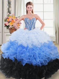 Amazing Floor Length Multi-color 15th Birthday Dress Sweetheart Sleeveless Lace Up