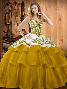Sleeveless Sweep Train Lace Up Embroidery Sweet 16 Dresses