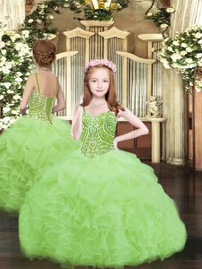 Organza Lace Up Spaghetti Straps Sleeveless Floor Length Pageant Dress Beading and Ruffles and Pick Ups