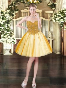 High Quality Sleeveless Mini Length Beading Lace Up Prom Party Dress with Gold