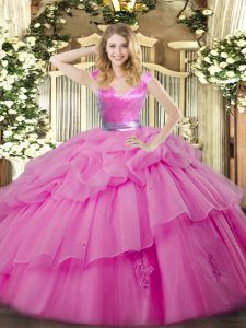 Luxurious Lilac Ball Gowns Ruffled Layers Quince Ball Gowns Zipper Organza Sleeveless Floor Length