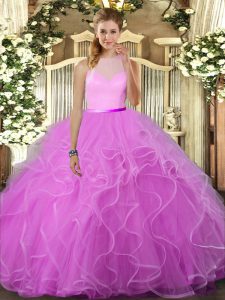 Colorful Floor Length Lilac Quinceanera Dresses Tulle Sleeveless Ruffles