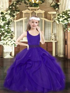 Attractive Sleeveless Beading and Ruffles Zipper Winning Pageant Gowns