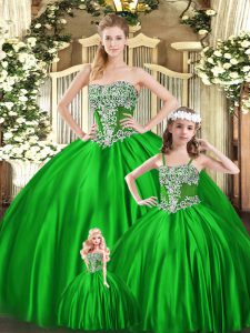 Beauteous Green Strapless Lace Up Beading Sweet 16 Quinceanera Dress Sleeveless