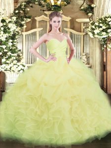 Fantastic Light Yellow Organza Lace Up Sweetheart Sleeveless Floor Length Quinceanera Dresses Beading and Ruffles