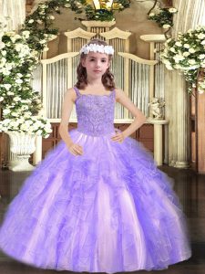 Low Price Sleeveless Beading and Ruffles Lace Up Pageant Gowns For Girls
