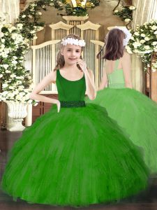 Scoop Sleeveless Zipper Pageant Dress Toddler Green Tulle