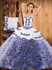 Sleeveless Sweep Train Embroidery Lace Up Sweet 16 Dresses