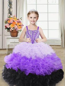 Straps Sleeveless Little Girls Pageant Dress Wholesale Floor Length Beading and Ruffles Multi-color Organza