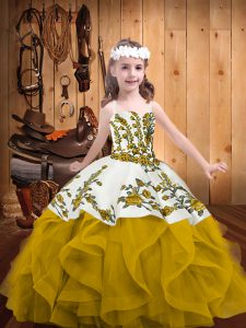 Gold Sleeveless Organza Lace Up Kids Formal Wear for Sweet 16 and Quinceanera