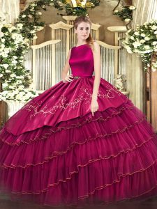 Ball Gowns Sweet 16 Dress Fuchsia Scoop Organza Sleeveless Floor Length Clasp Handle