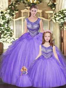 Most Popular Eggplant Purple Scoop Lace Up Beading and Ruffles Sweet 16 Dresses Sleeveless
