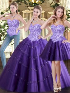 Custom Made Sleeveless Lace Up Floor Length Beading Quince Ball Gowns