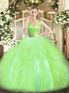 Enchanting Sleeveless Zipper Floor Length Beading and Ruffles Ball Gown Prom Dress