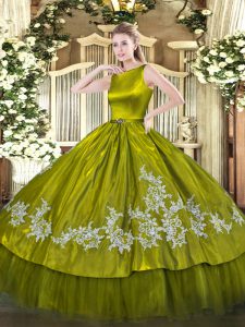 Floor Length Olive Green Sweet 16 Quinceanera Dress Scoop Sleeveless Clasp Handle