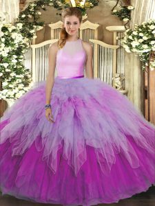 Decent Floor Length Multi-color Quinceanera Gown Organza Sleeveless Ruffles