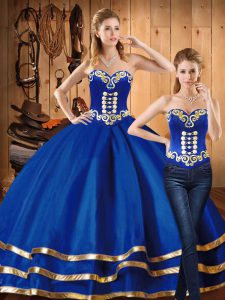 Colorful Satin and Tulle Sweetheart Sleeveless Lace Up Embroidery Quinceanera Gowns in Blue
