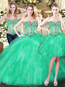 Comfortable Floor Length Green Quinceanera Dresses Sweetheart Sleeveless Lace Up