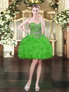 Green Lace Up Sweetheart Beading and Ruffles Prom Dresses Organza Sleeveless