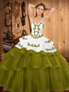 Sleeveless Sweep Train Embroidery and Ruffled Layers Lace Up Sweet 16 Dresses