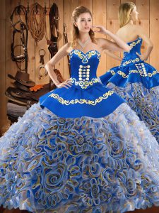 Sleeveless Sweep Train Lace Up Embroidery Ball Gown Prom Dress
