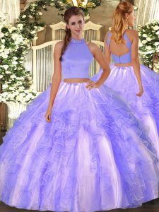 Fabulous Halter Top Sleeveless Backless 15th Birthday Dress Lavender Organza