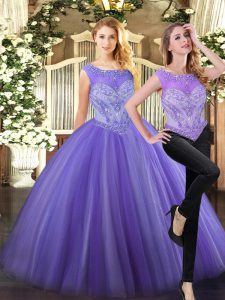 Nice Two Pieces Sweet 16 Dresses Lavender Scoop Tulle Sleeveless Floor Length Zipper