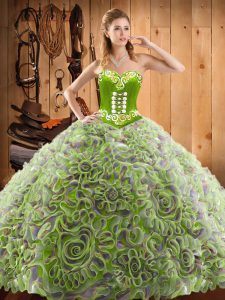 Sleeveless With Train Embroidery Lace Up 15 Quinceanera Dress with Multi-color Sweep Train