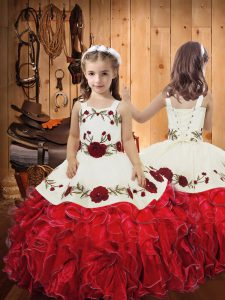 Red Sleeveless Organza Lace Up Pageant Dress Womens for Sweet 16 and Quinceanera