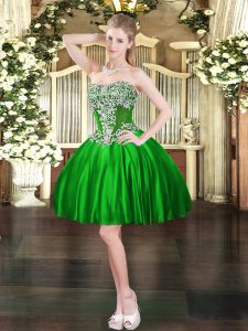 Noble Green Satin Lace Up Sweetheart Sleeveless Mini Length Prom Party Dress Beading