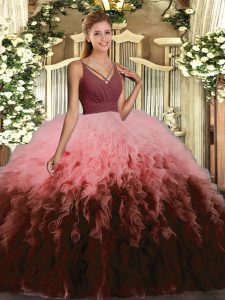 Multi-color Sleeveless Floor Length Ruffles Backless Sweet 16 Dress