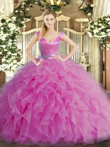 Lilac Zipper Quinceanera Dresses Ruffles Sleeveless Floor Length