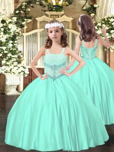 Floor Length Apple Green High School Pageant Dress Straps Sleeveless Lace Up