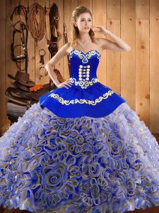 Multi-color Sweetheart Lace Up Embroidery Quinceanera Gowns Sweep Train Sleeveless