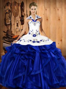 Sumptuous Royal Blue Sleeveless Satin and Organza Lace Up Sweet 16 Dresses for Military Ball and Sweet 16 and Quinceanera