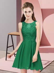 Sleeveless Mini Length Appliques Zipper Bridesmaid Gown with Dark Green