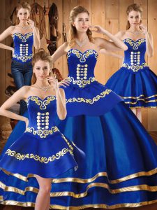 Blue Sleeveless Embroidery Floor Length Quinceanera Dresses
