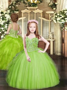New Style Lace Up Spaghetti Straps Beading and Ruffles Little Girls Pageant Gowns Tulle Sleeveless