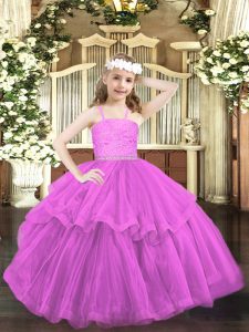 Perfect Organza Sleeveless Floor Length Pageant Dress for Girls and Beading and Lace