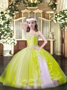 Yellow Sleeveless Beading Floor Length Glitz Pageant Dress