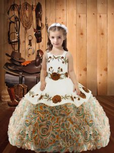 Fantastic Multi-color Ball Gowns Embroidery and Ruffles Girls Pageant Dresses Lace Up Fabric With Rolling Flowers Sleeveless Floor Length