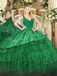 Fantastic Floor Length Ball Gowns Sleeveless Dark Green Quinceanera Gown Backless
