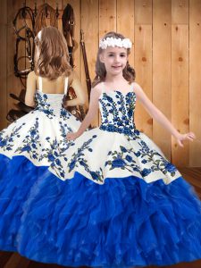 Floor Length Ball Gowns Sleeveless Blue And White Pageant Dress for Teens Lace Up